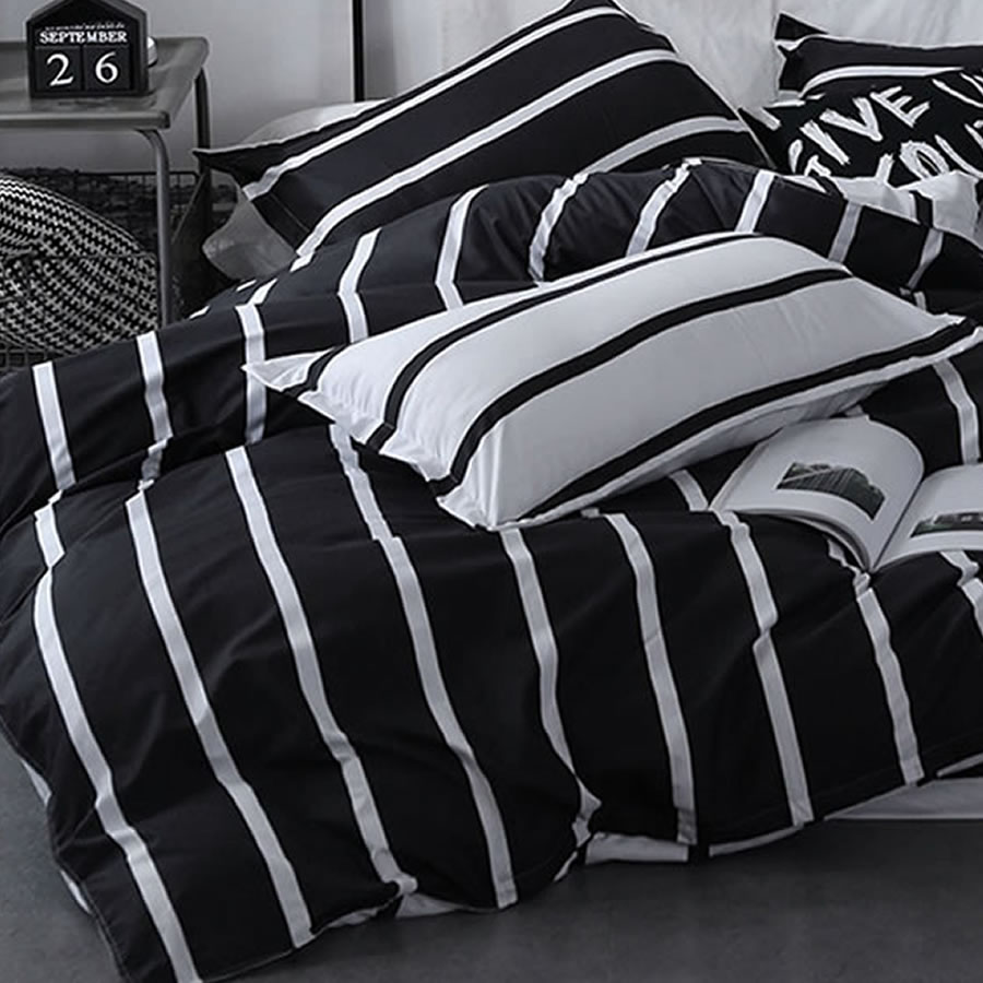 Black & White Stripe Bedding Set, Single 3 Piece Set