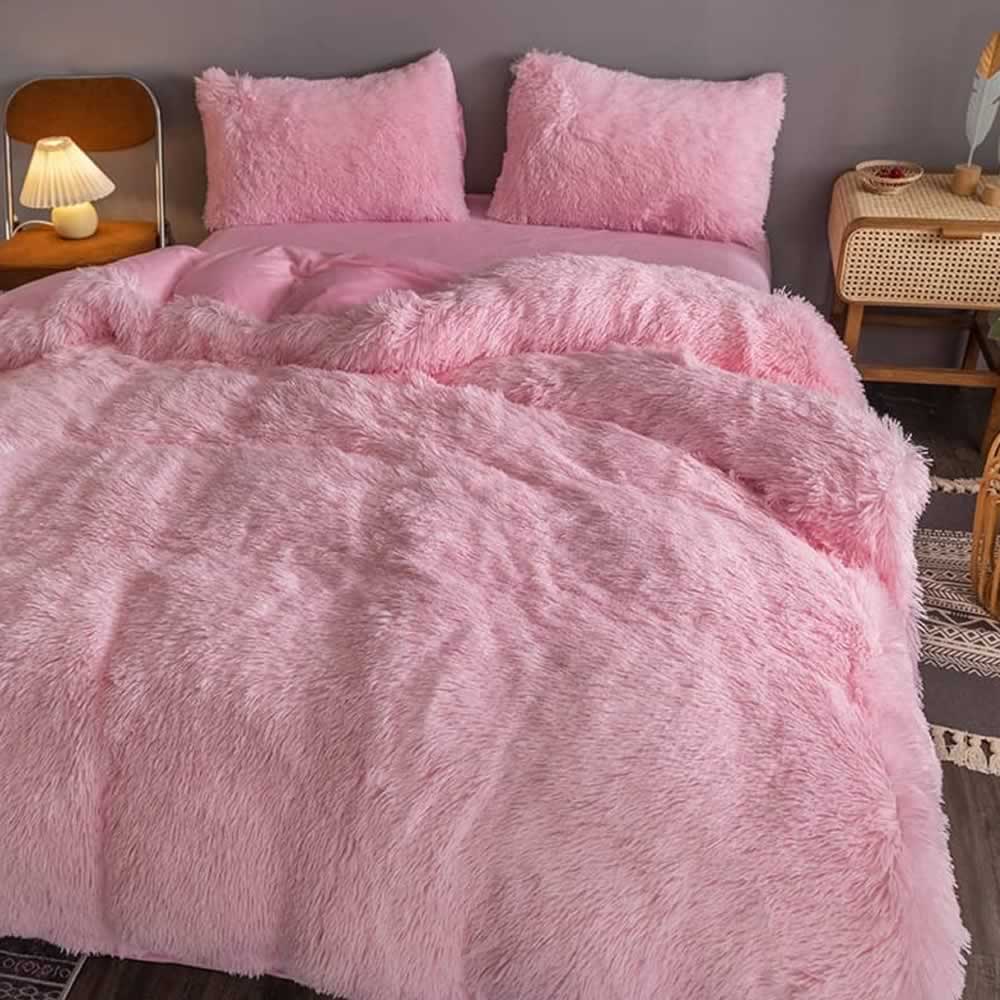 Luxury Plush Shaggy Bedding Set, Pink / Queen 6 Piece Set