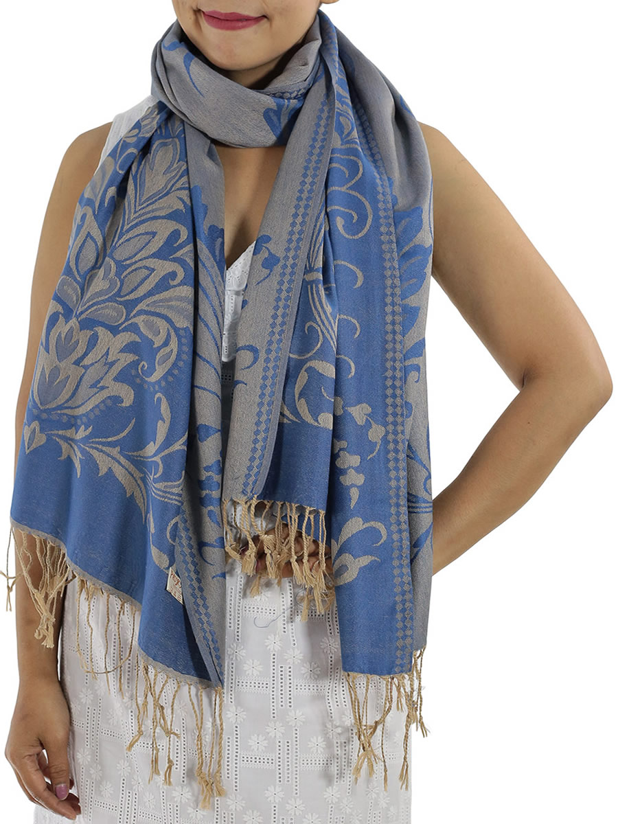 Patterned Pashmina Shawls, Blue