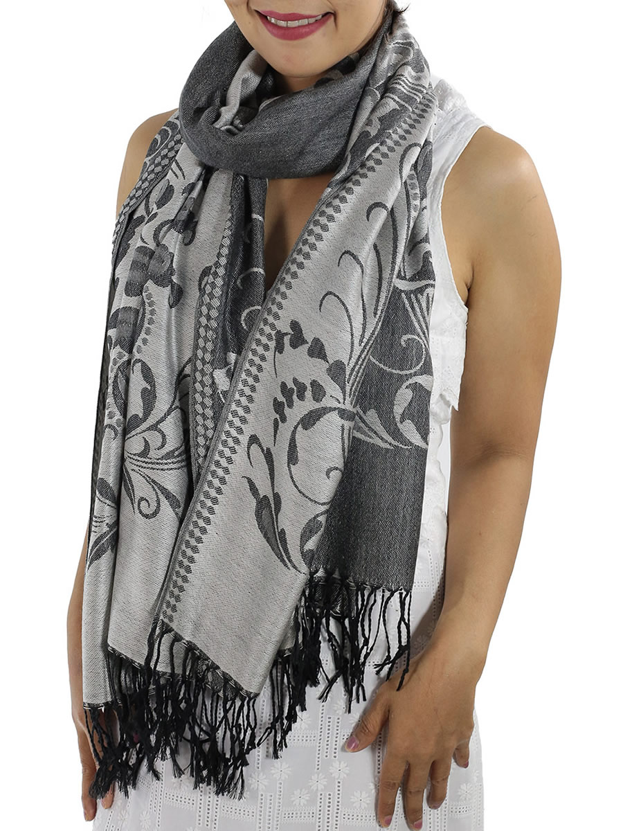 Patterned Pashmina Shawls, Silver