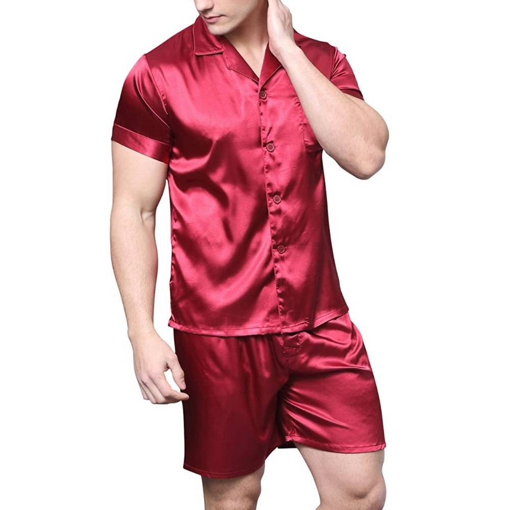 Mens Satin Pyjamas Set, Red, Extra Large
