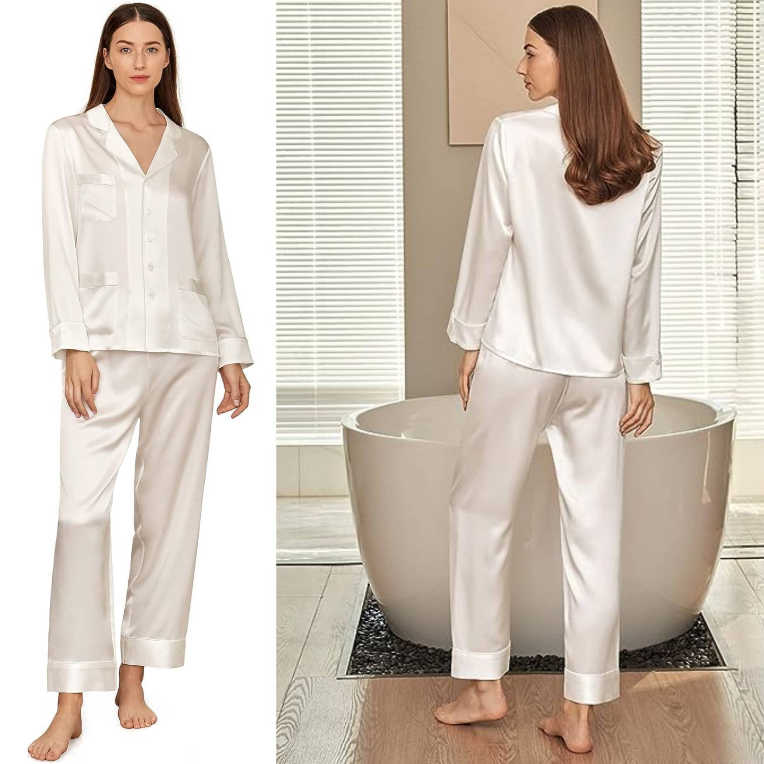 Mulberry Silk Long Pyjama Set - White / Large: image 3
