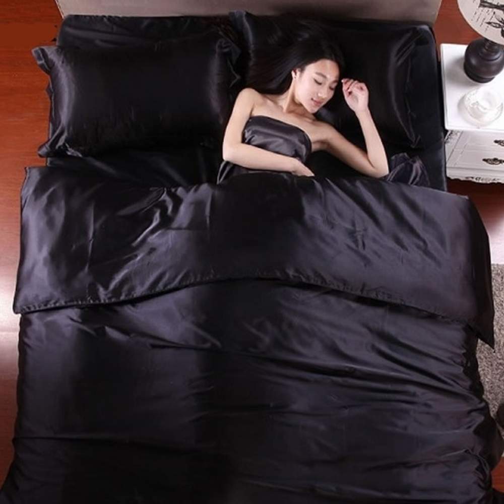 Satin Sheets, Black, King 4 Piece Set