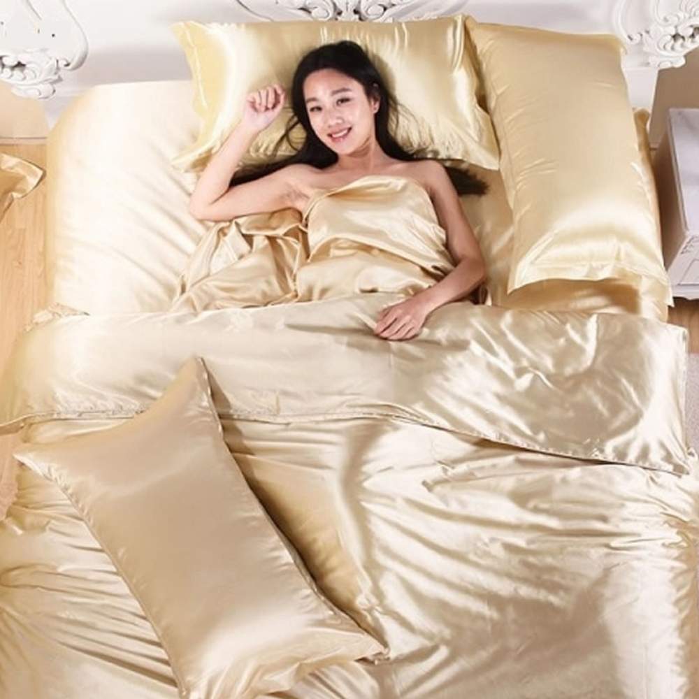 Satin Sheets, Gold, Queen 6 Piece Set