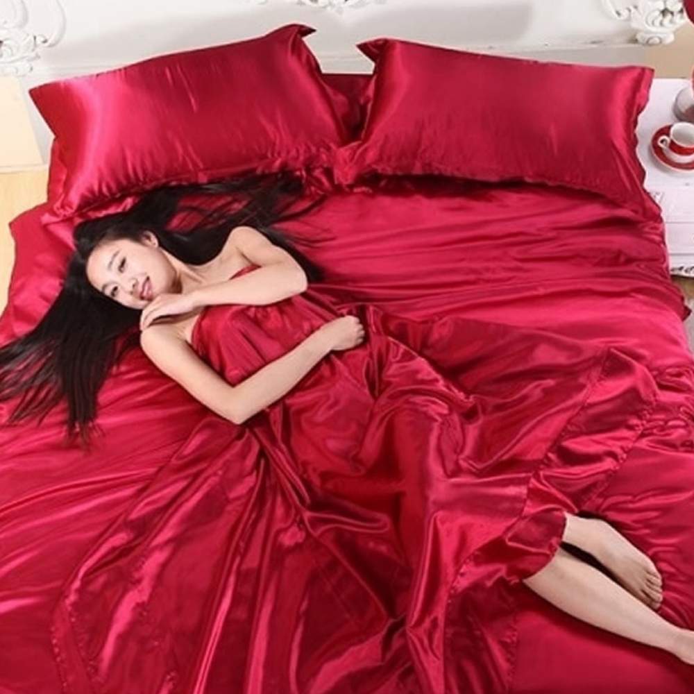 Satin Sheets, Red, King 6 Piece Set