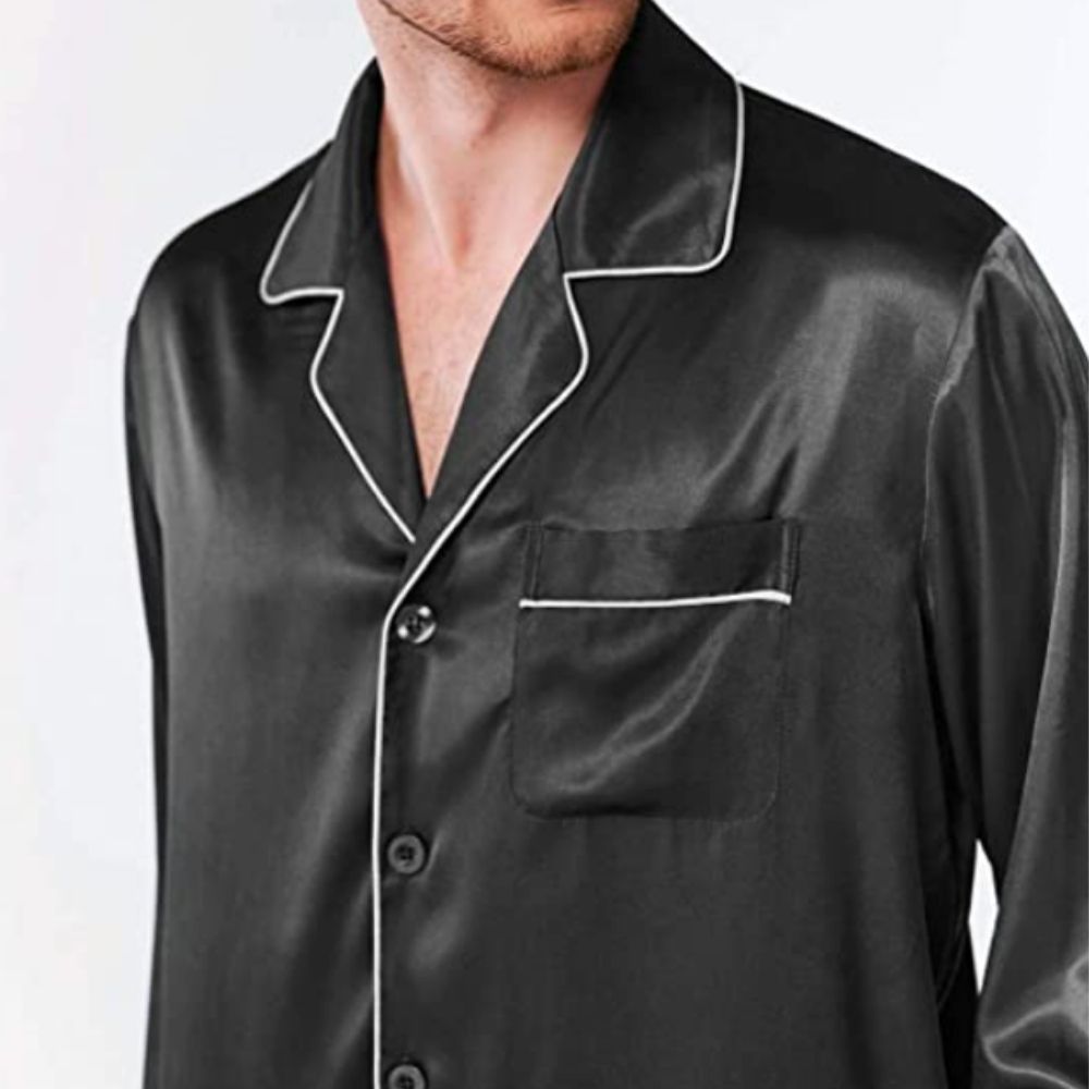 Silk Satin Pyjamas For Men, Black, Extra Large