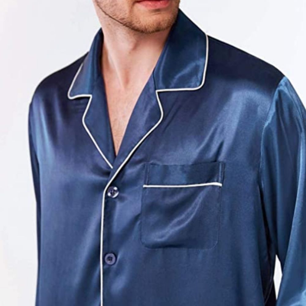 Silk Satin Pyjamas For Men, Blue, Extra Large